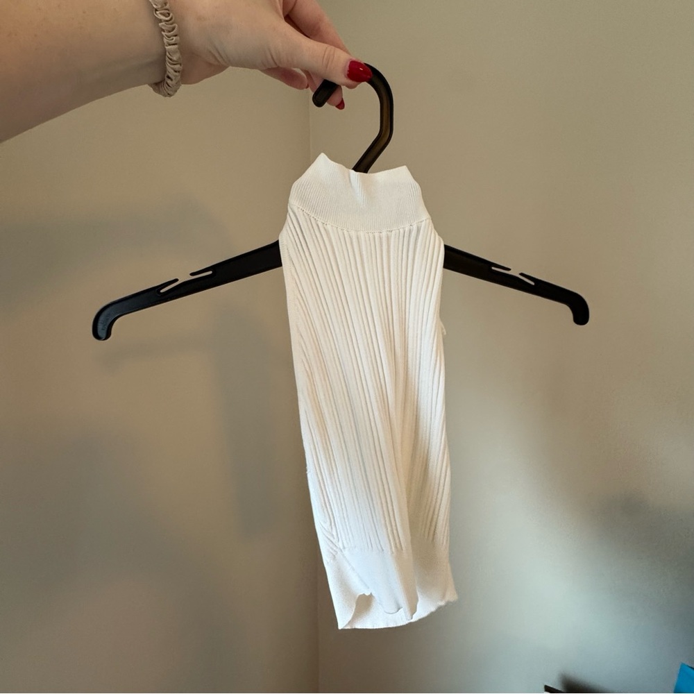 Stretchy white ribbed halter top with open back from Meshki